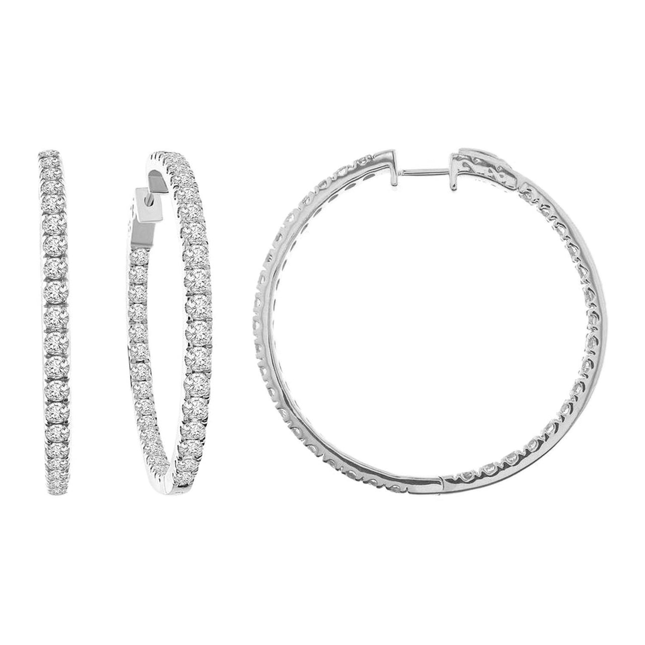 LADIES HOOPS 5 CT ROUND DIAMOND 10K WHITE GOLD