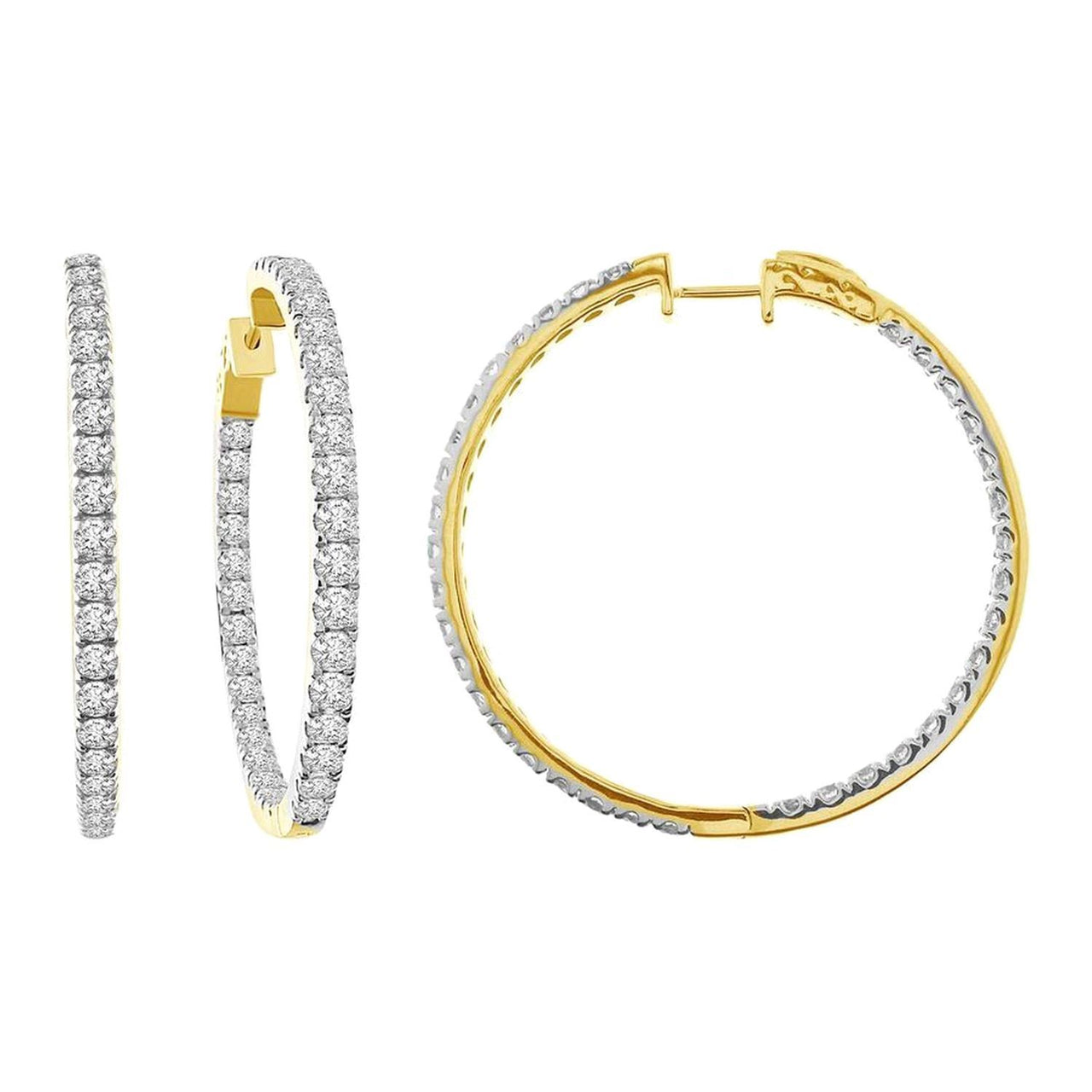 LADIES HOOPS 5 CT ROUND DIAMOND 10K YELLOW GOLD