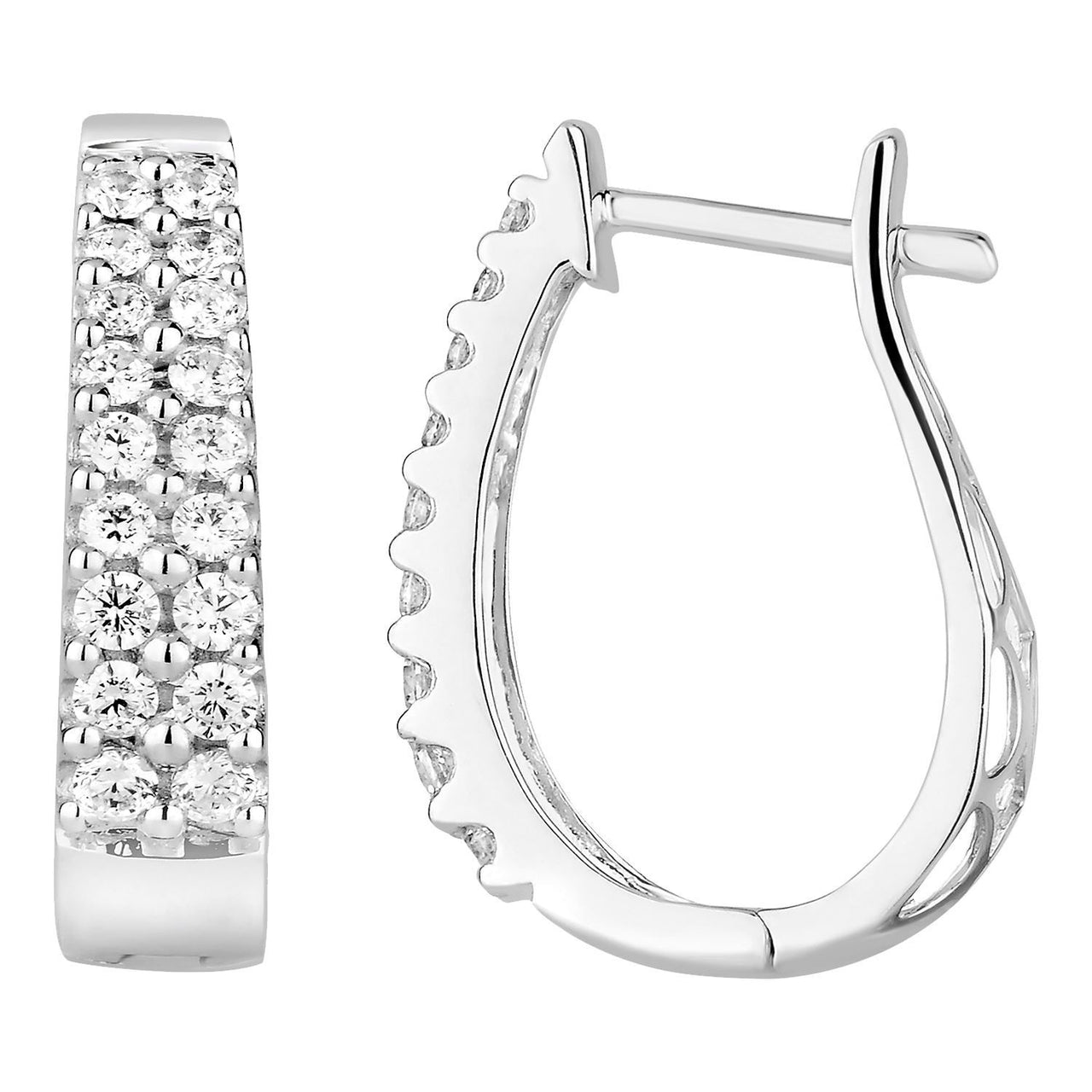 LADIES HOOPS 1/2 CT ROUND DIAMOND 14K WHITE GOLD