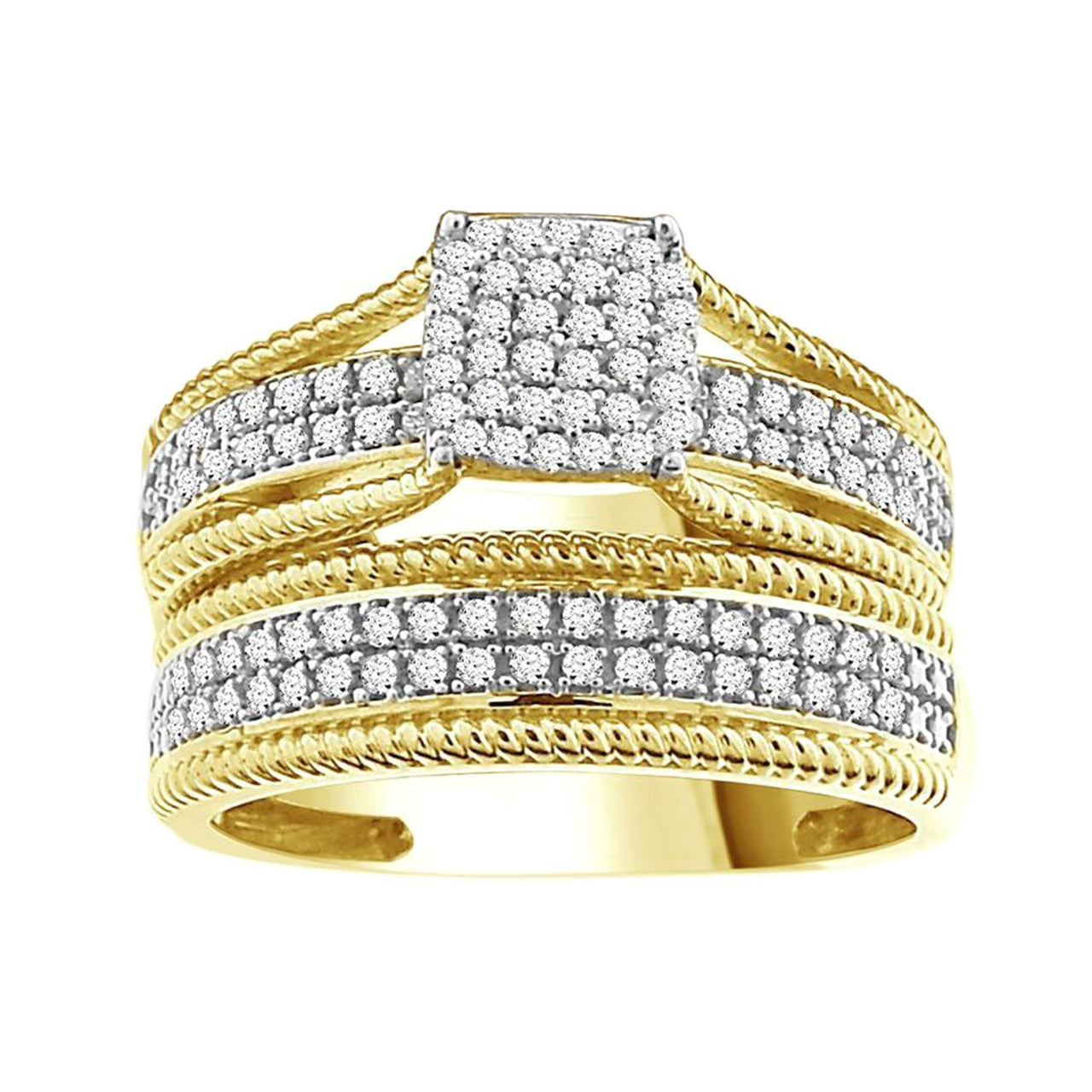 LADIES BRIDAL RING SET 1/3 CT ROUND DIAMOND 10K YELLOW GOLD