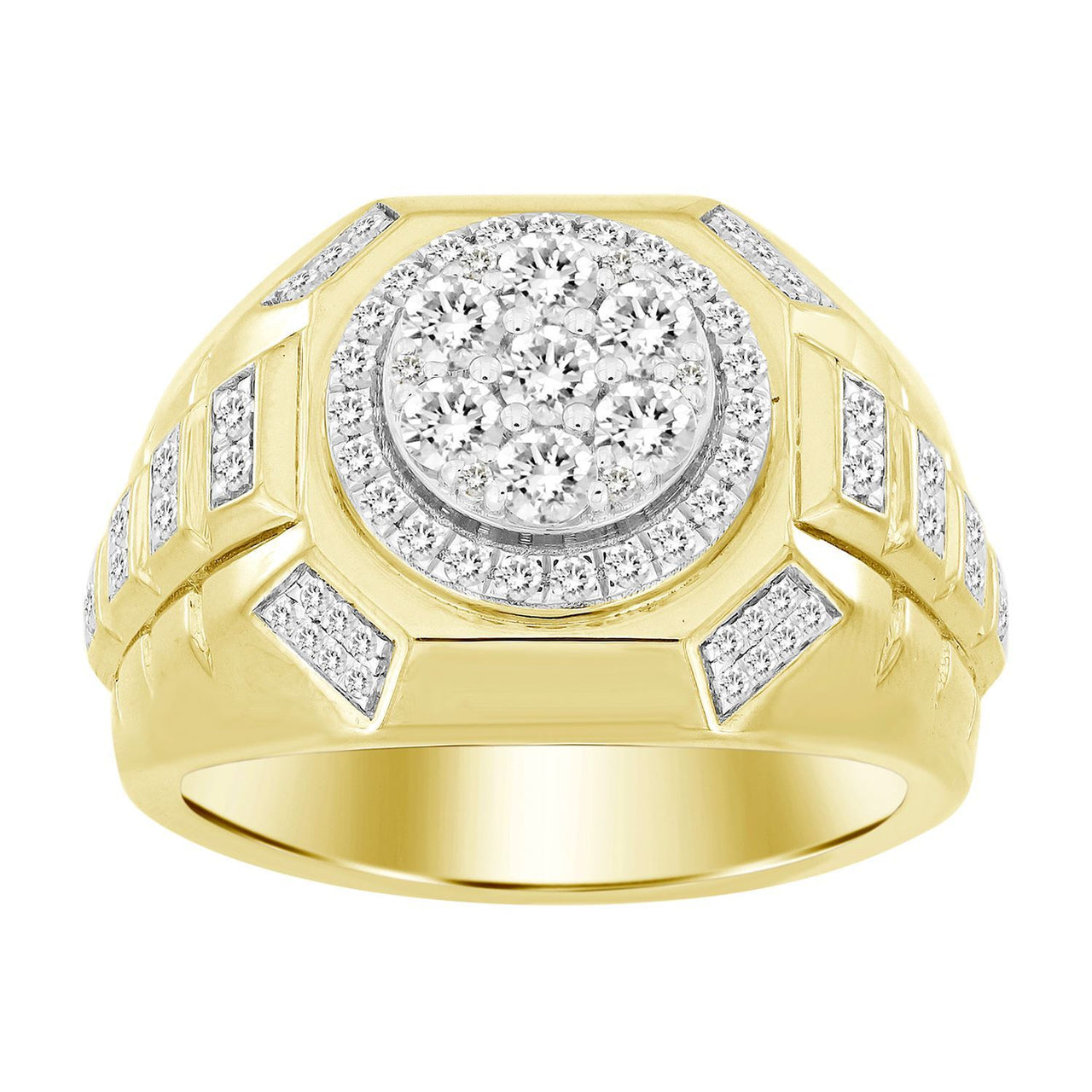MEN'S RING 1 CT ROUND DIAMOND 14K YELLOW GOLD
