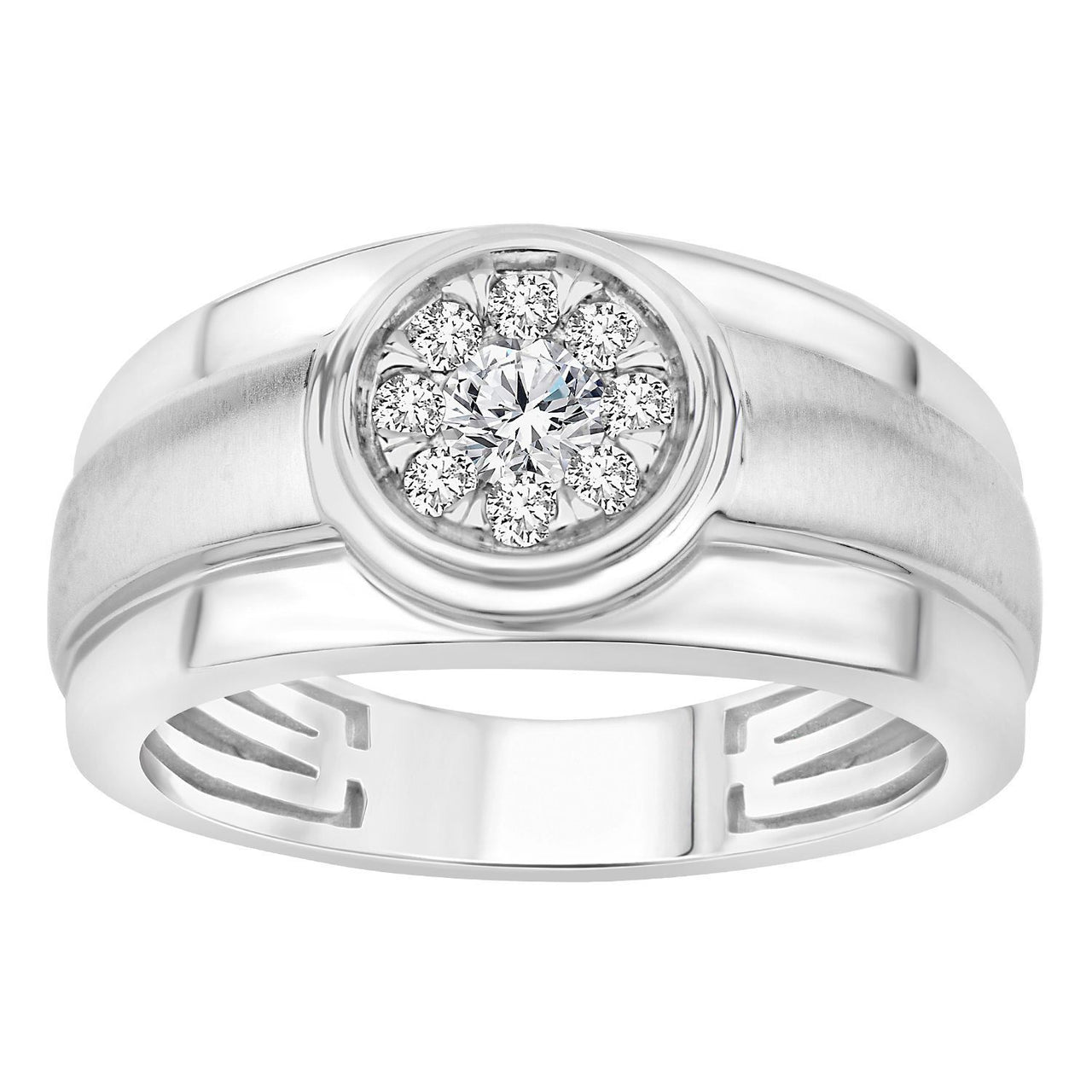 MEN'S RING 1/2 CT ROUND DIAMOND 10K WHITE GOLD