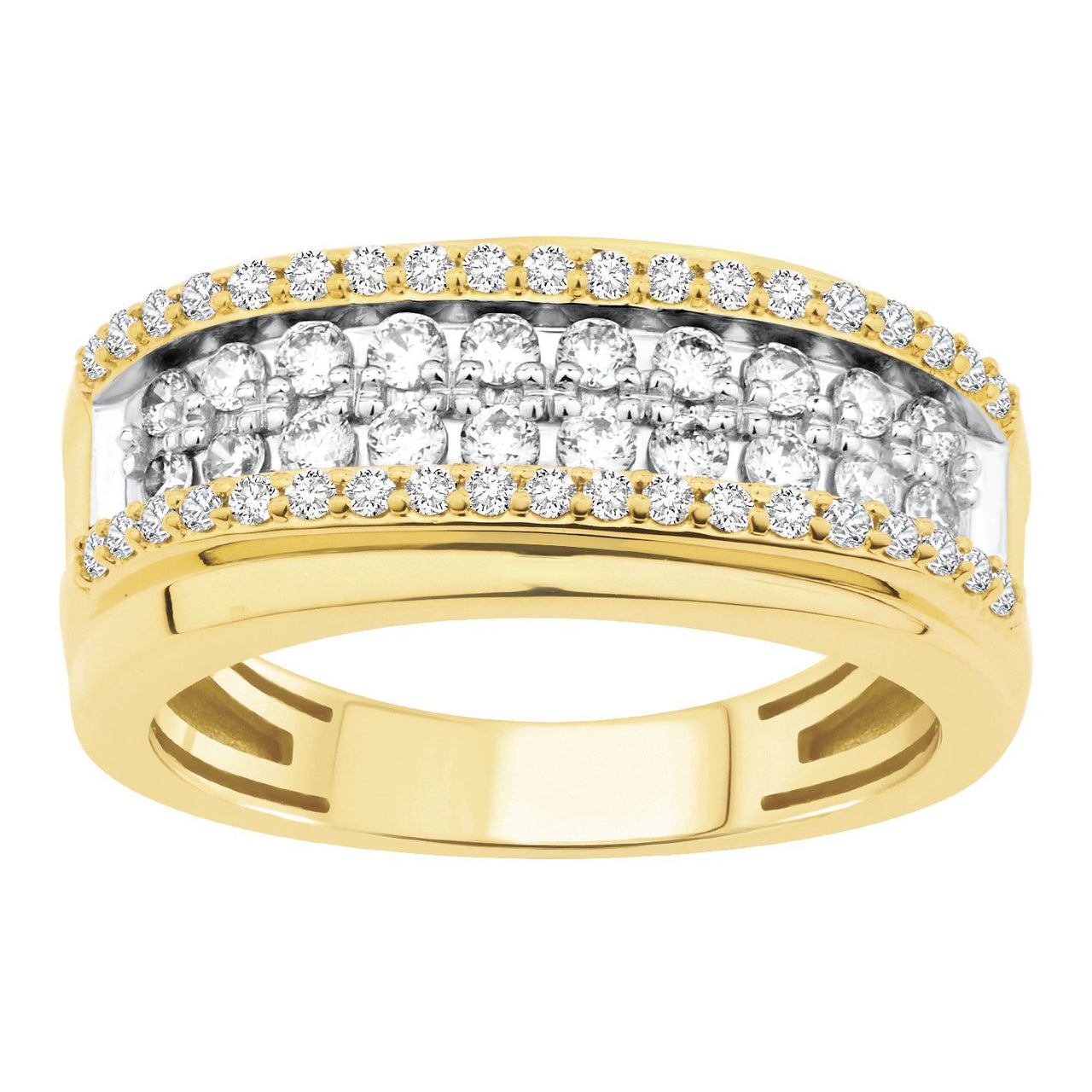 MEN'S RING 1 CT ROUND DIAMOND 14K YELLOW GOLD