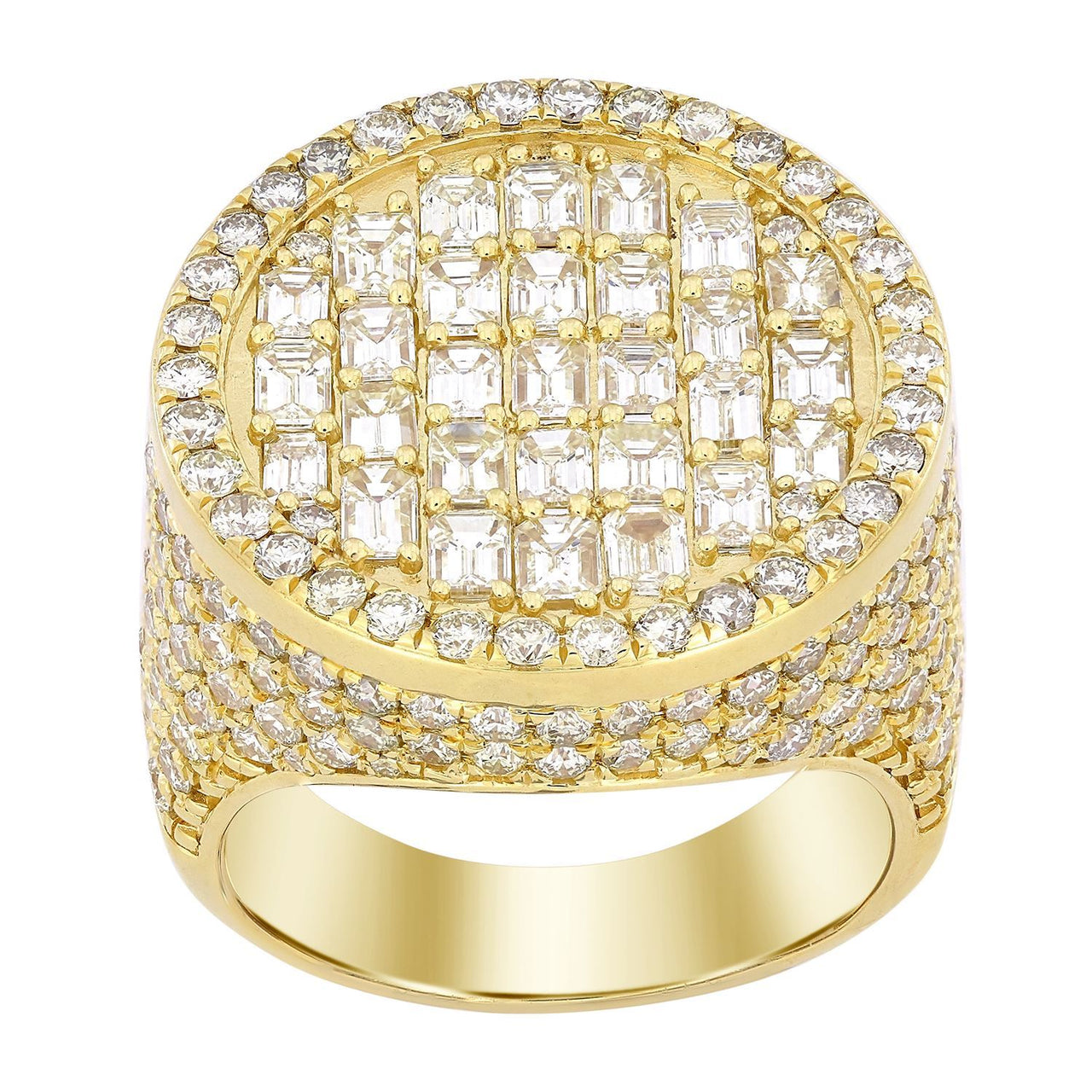 MEN'S RING 7 CT ROUND/EMRALD DIAMOND 14K YELLOW GOLD