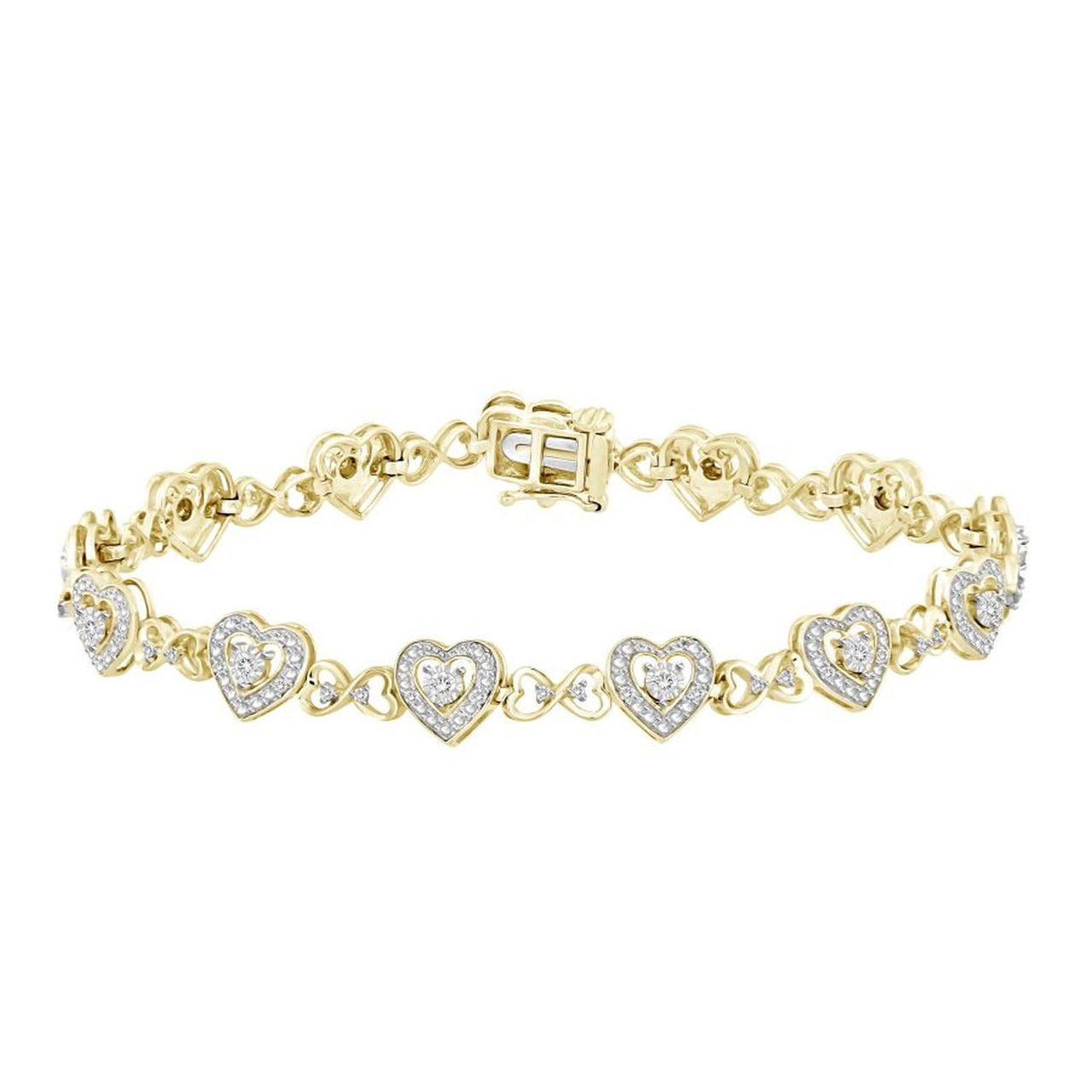 LADIES BRACELET 1/4 CT ROUND DIAMOND YELLOW PLATING SILVER