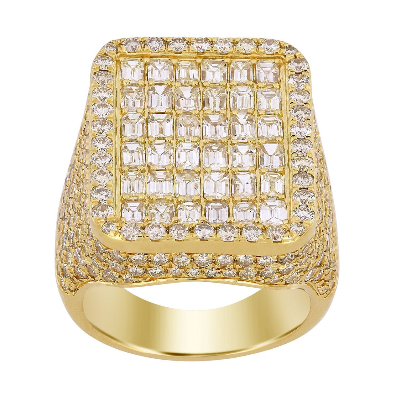 MEN'S RING 7 1/3 CT ROUND/EMRALD DIAMOND 14K YELLOW GOLD