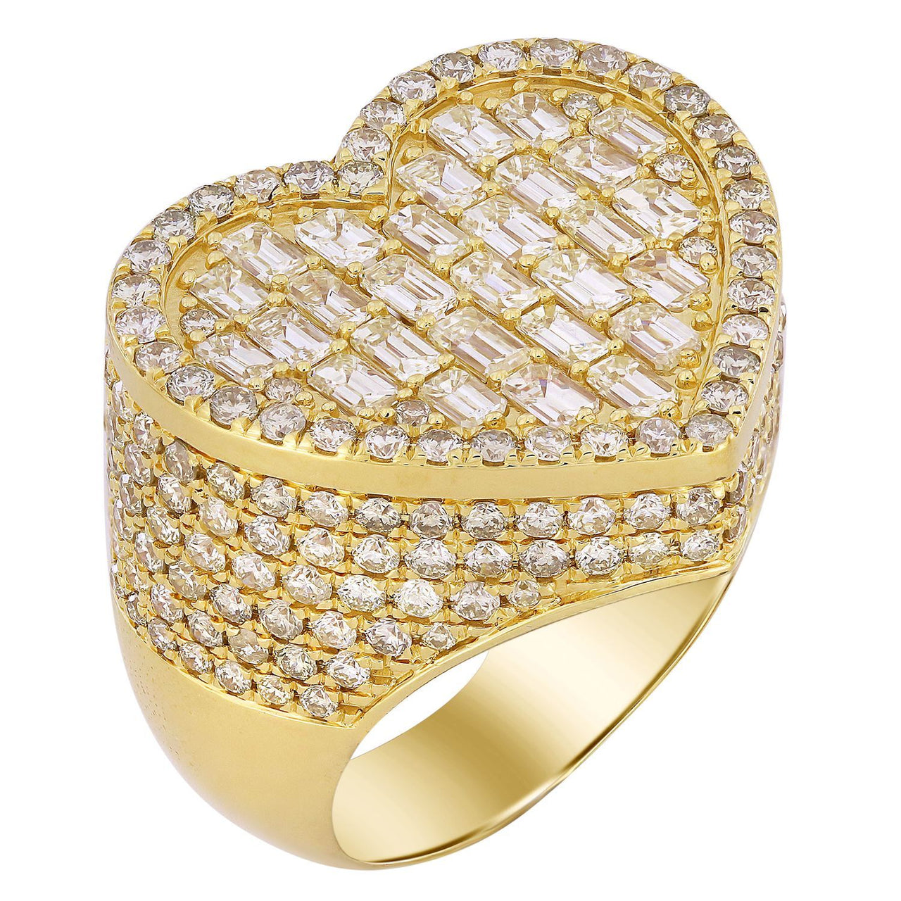 MEN'S RING 6 1/2 CT ROUND DIAMOND/EMERALD 14K YELLOW GOLD
