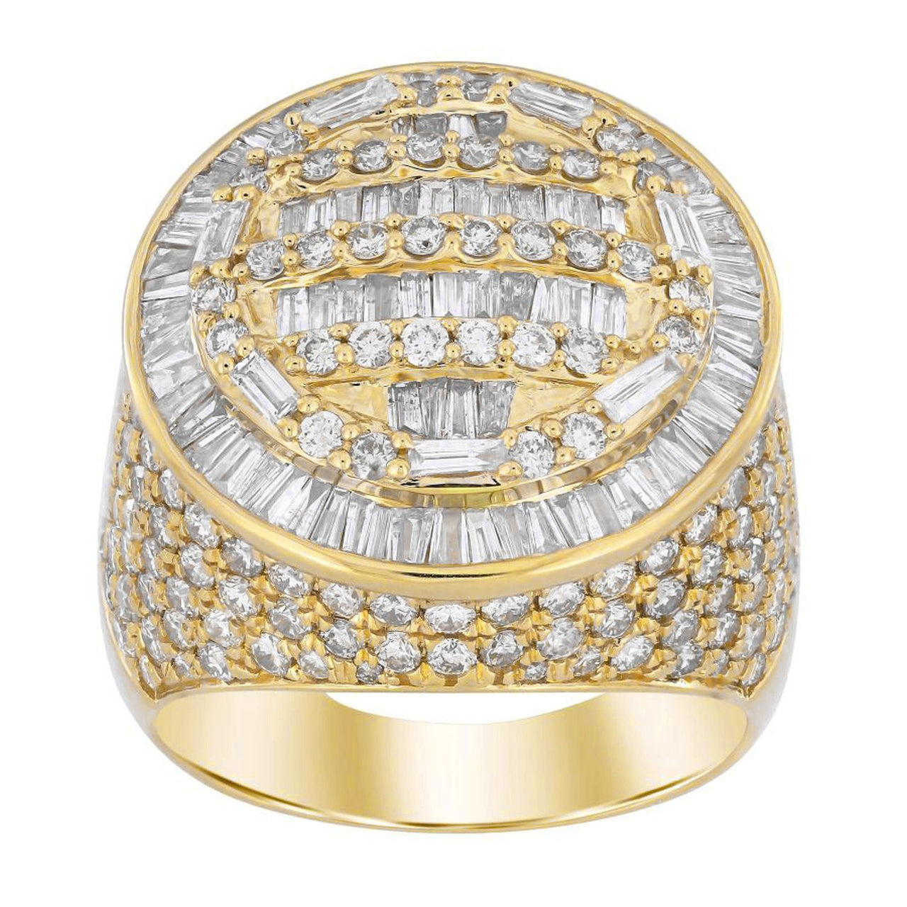 MEN'S RING 5 CT ROUND DIAMOND/BAGUETTE 14K YELLOW GOLD