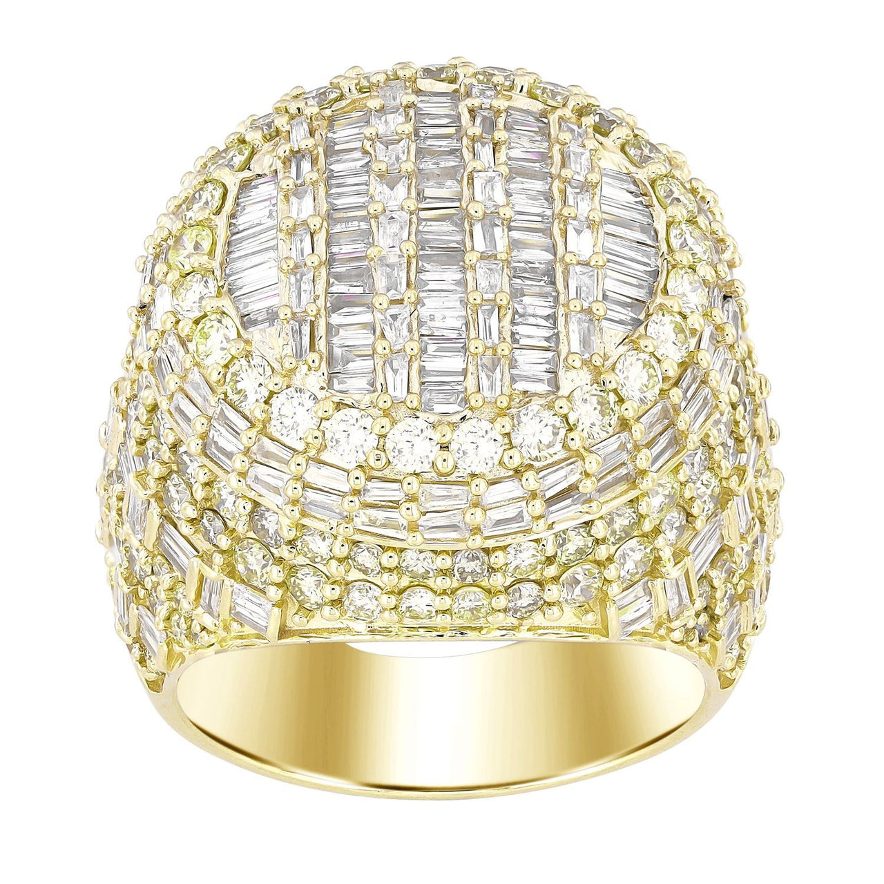 MEN'S RING 5 1/2 CT ROUND DIAMOND/BAGUETTE 14K YELLOW GOLD