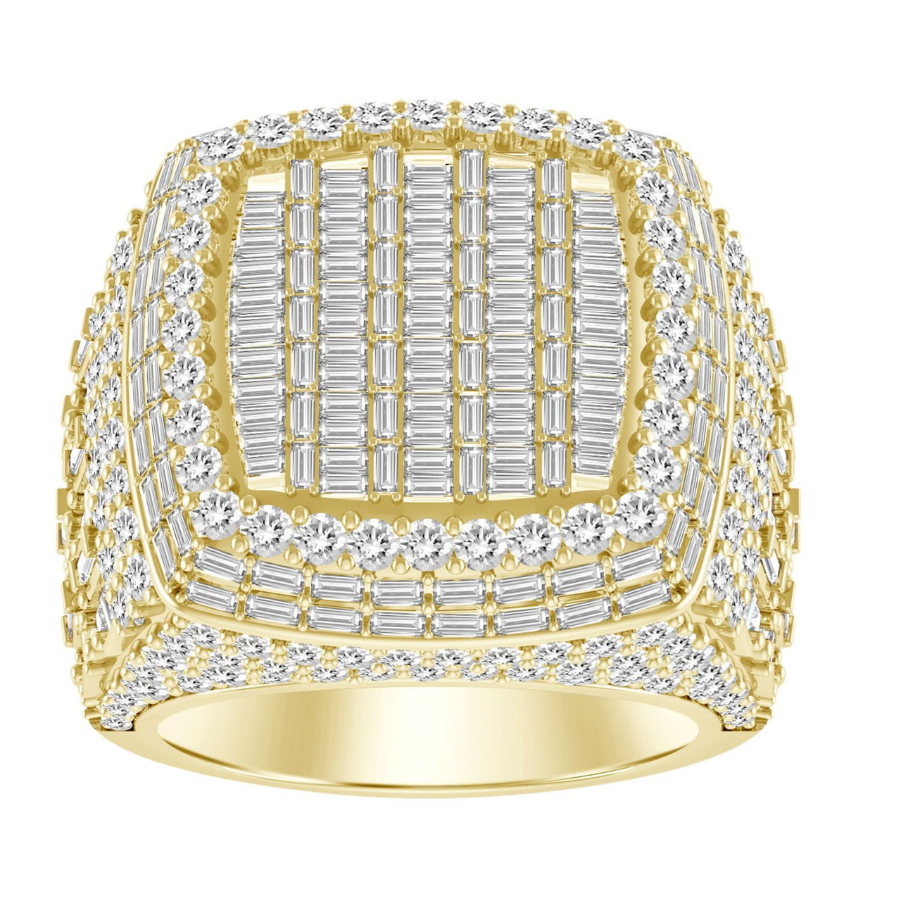 MEN'S RING 6 CT ROUND DIAMOND/BAGUETTE 14K YELLOW GOLD