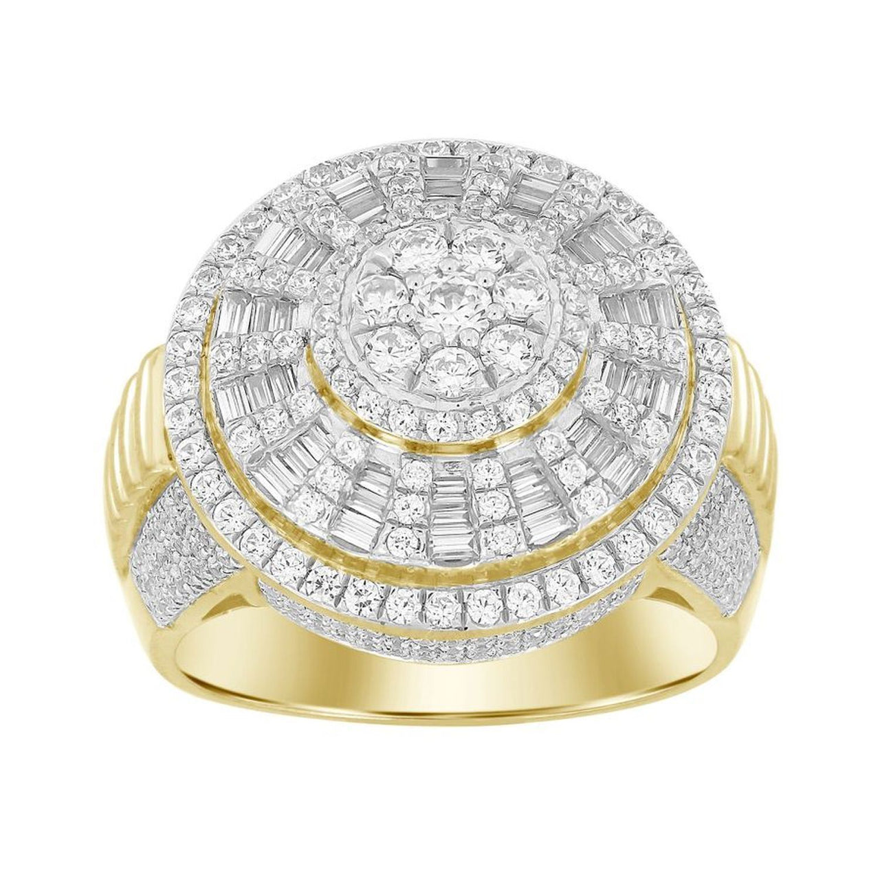 MEN'S RING 2 CT ROUND DIAMOND/BAGUETTE 14K YELLOW GOLD