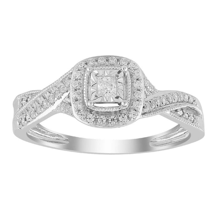 LADIES RING 1/5 CT ROUND DIAMOND 10K WHITE GOLD