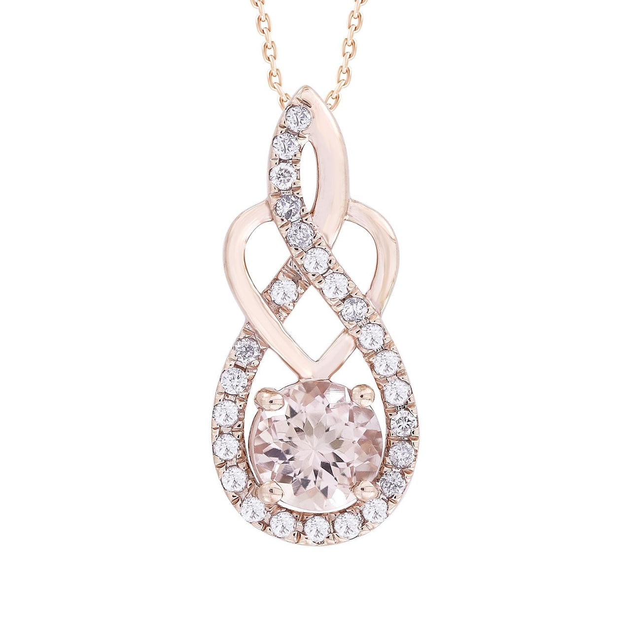 LADIES PENDANT 1/5 CT ROUND/PEACH MORGANITE DIAMOND 10K ROSE GOLD (CENTER - 3/4)