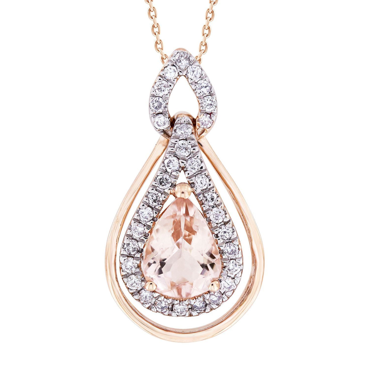 LADIES PENDANT 1/4 CT ROUND/PEAR/PEACH MORGANITE DIAMOND 10K ROSE GOLD (CENTER - 7/8)
