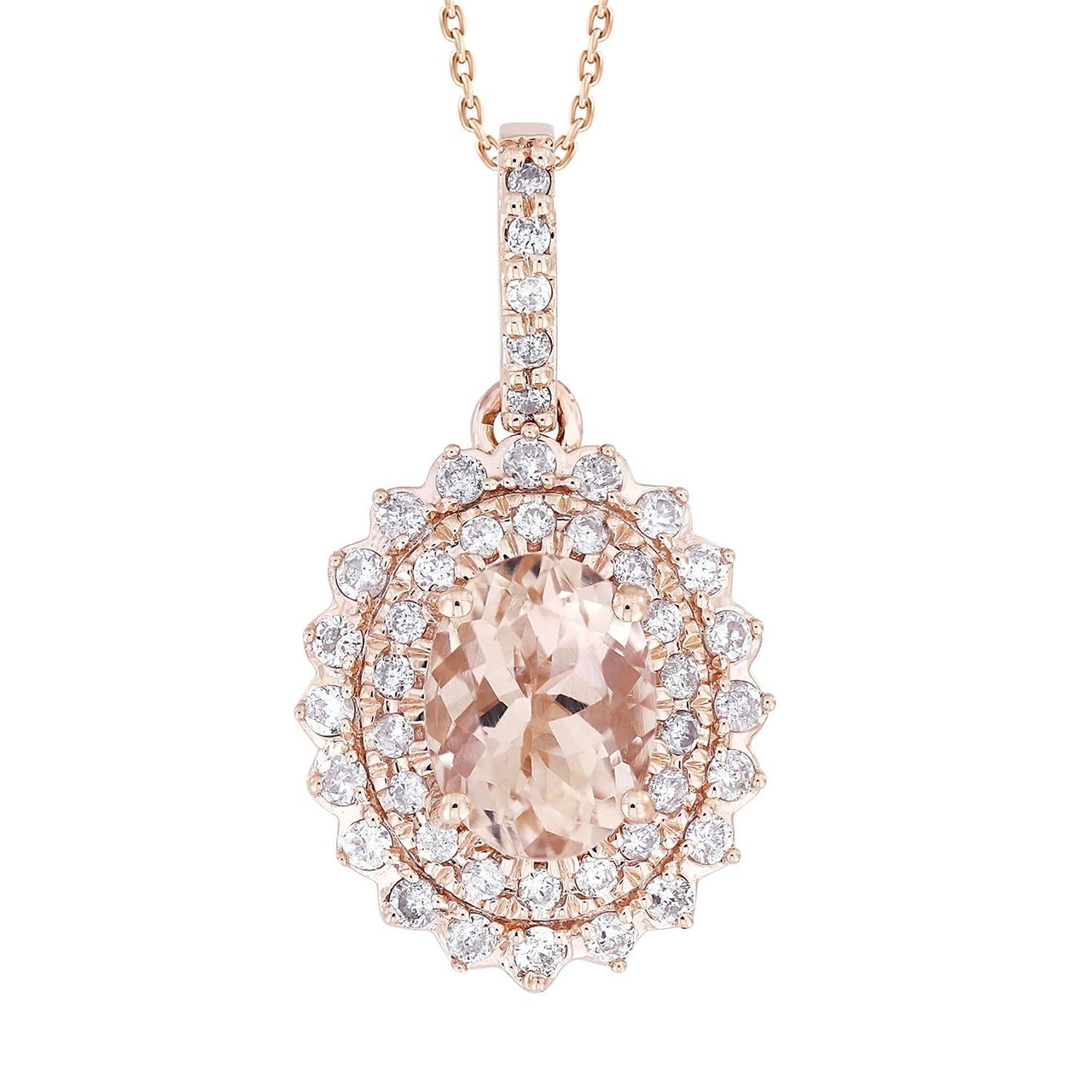 LADIES PENDANT 1/3 CT ROUND/PEACH MORGANITE DIAMOND 10K ROSE GOLD (CENTER - 1 1/8)