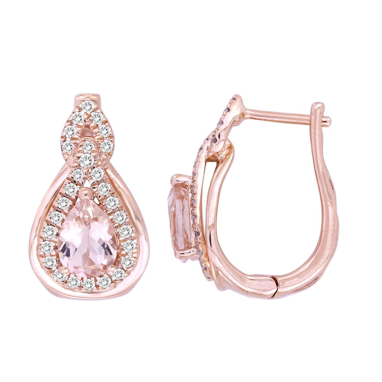 LADIES EARRING 1/3 CT ROUND/PEAR/PEACH MORGANITE DIAMOND 10K ROSE GOLD (CENTER - 1 1/8)