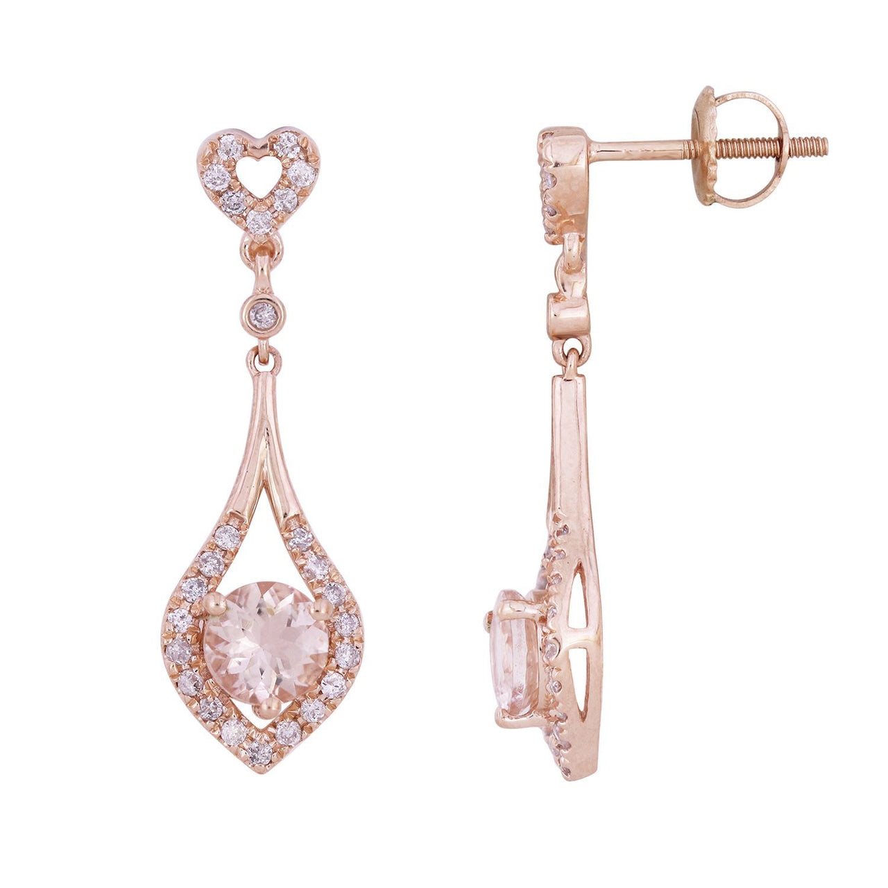 LADIES EARRING 1/3 CT ROUND/PEACH MORGANITE DIAMOND 10K ROSE GOLD (CENTER - 7/8)