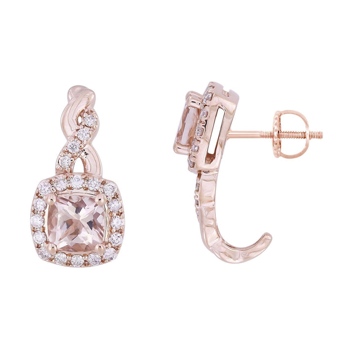 LADIES EARRING 1/3 CT ROUND/CUSHION/PEACH MORGANITE DIAMOND 10K ROSE GOLD (CENTER - 1)