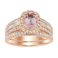 Thumbnail for LADIES BRIDAL RING SET 5/8 CT ROUND/PEACH MORGANITE DIAMOND 10K ROSE GOLD(CENTER-3/4)