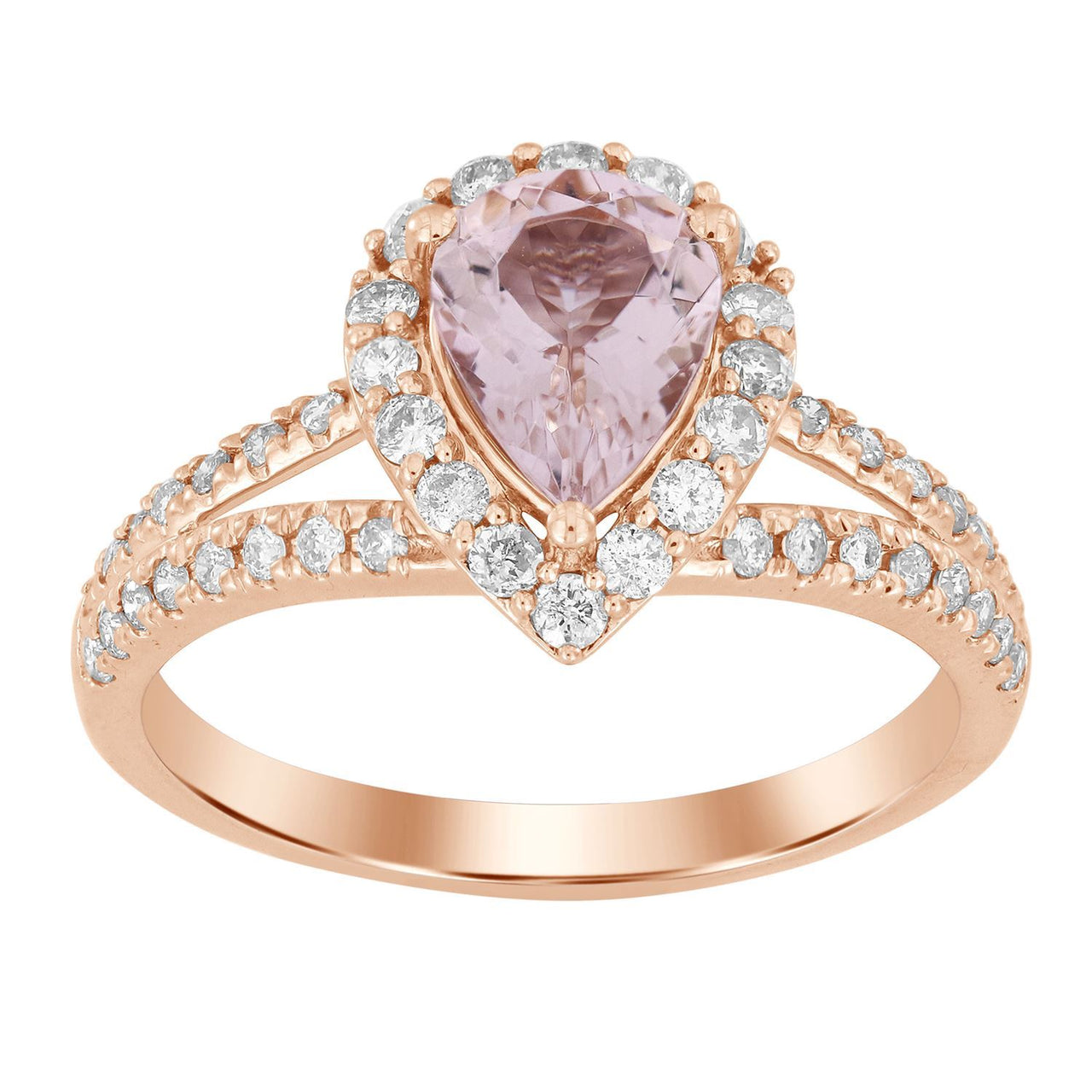 LADIES RING 5/8 CT ROUND/PEAR/PEACH MORGANITE DIAMOND 10K ROSE GOLD(CENTER-7/8)