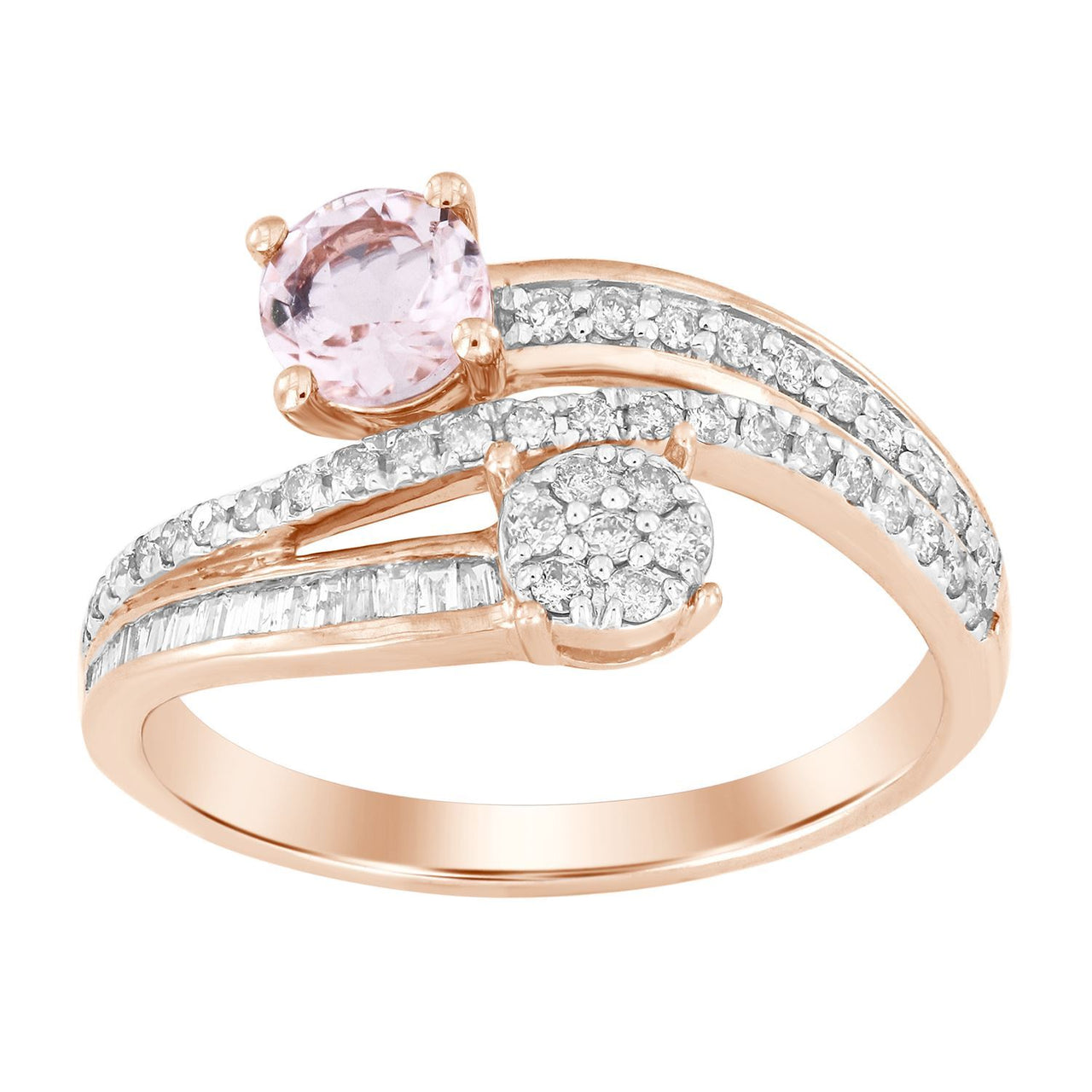 LADIES RING 3/8 CT ROUND/ROUND/PEACH MORGANITE DIAMOND 10K ROSE GOLD(CENTER-1/2)