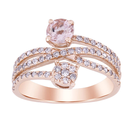 LADIES RING 1/2 CT ROUND/ROUND/PEACH MORGANITE DIAMOND 10K ROSE GOLD(CENTER-1/2)