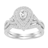 Thumbnail for LADIES BRIDAL RING SET 3/4 CT ROUND/PEAR DIAMOND 14K WHITE GOLD