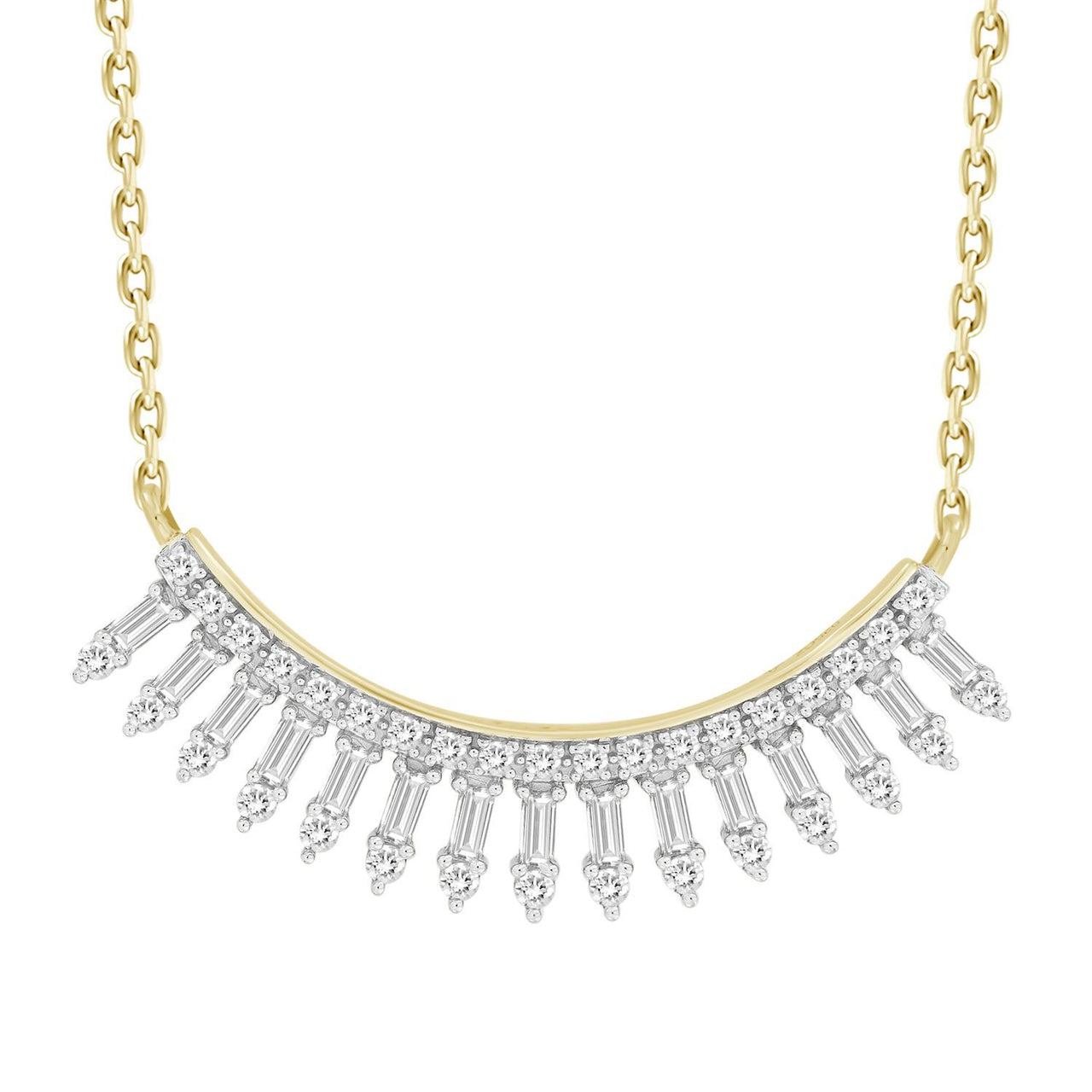LADIES NECKLACE 1/2 CT ROUND/BAGUETTE DIAMOND 10K YELLOW GOLD