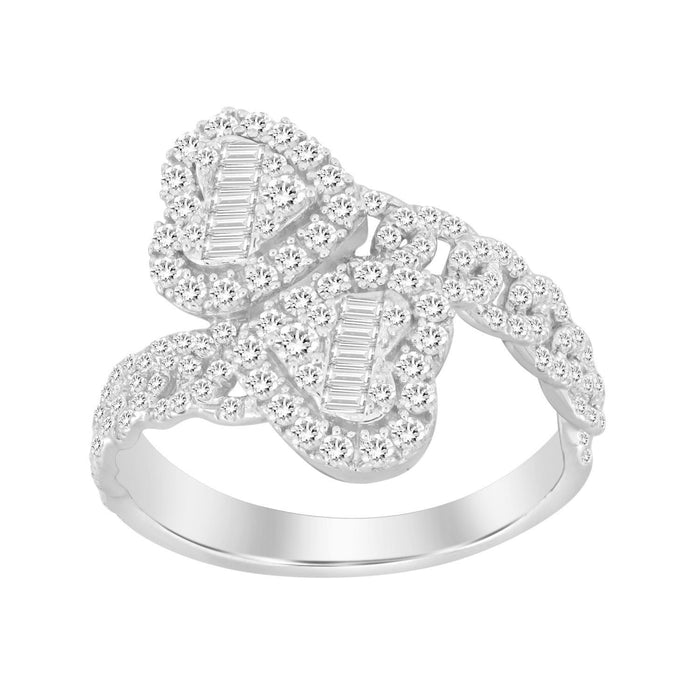 LADIES RING 3/4 CT ROUND/BAGUETTE DIAMOND 10K WHITE GOLD