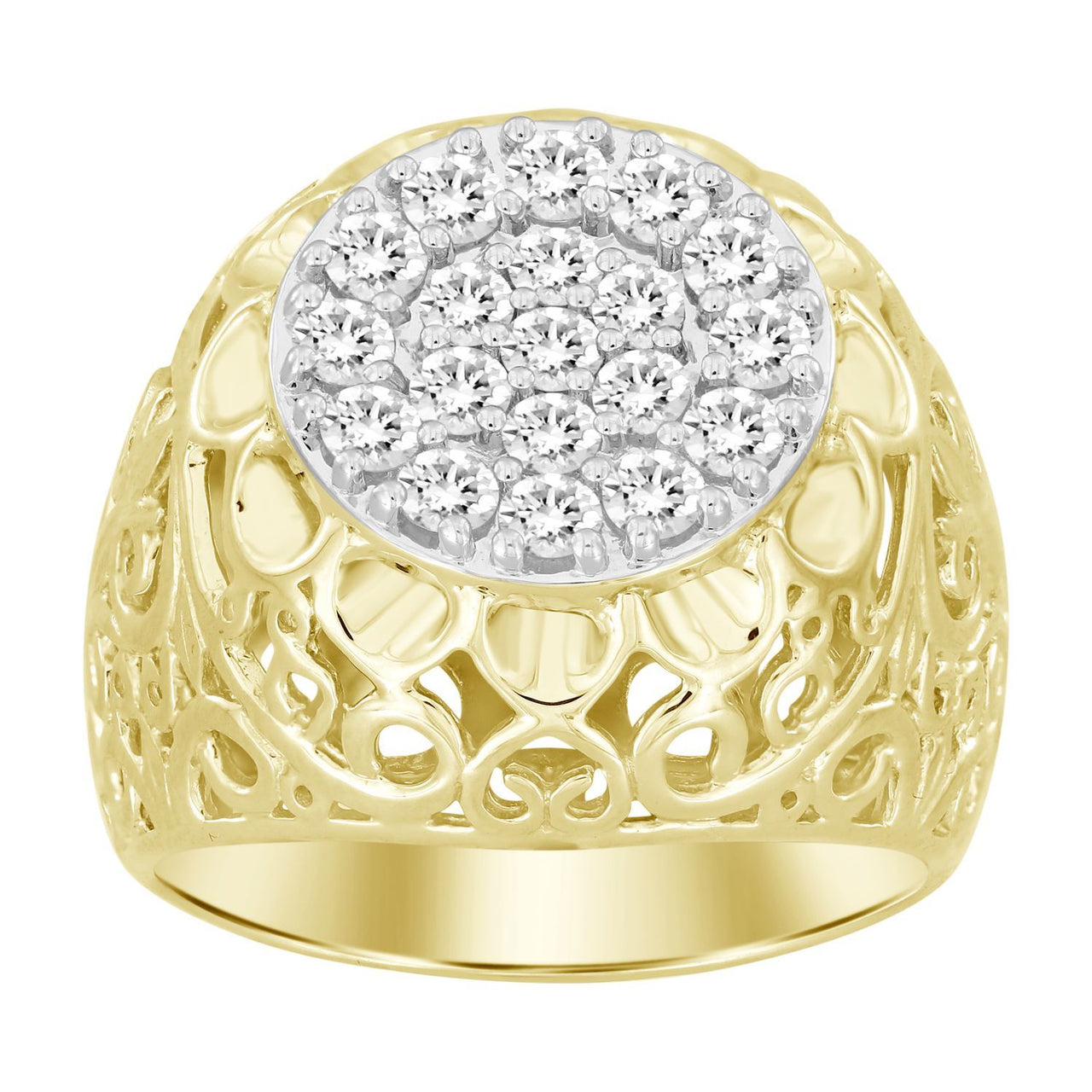 MEN'S RING 1 1/4 CT ROUND DIAMOND 10K YELLOW GOLD