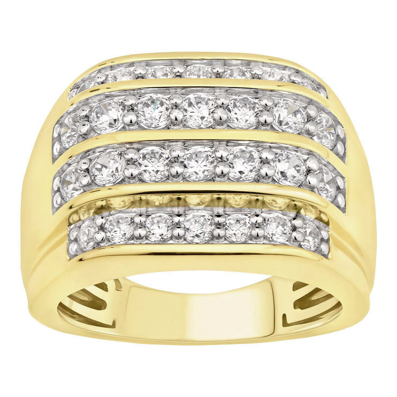 MEN'S RING 2 CT ROUND DIAMOND 10K YELLOW GOLD
