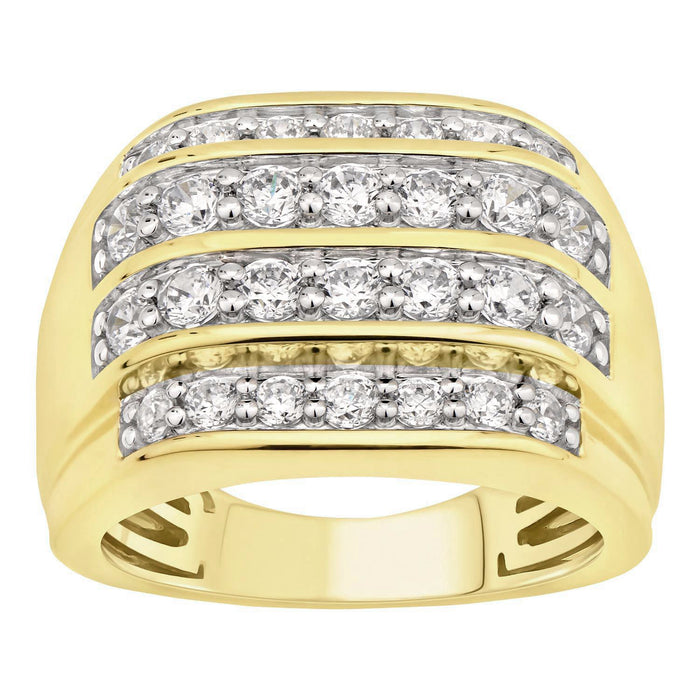 MEN'S RING 2 CT ROUND DIAMOND 10K YELLOW GOLD