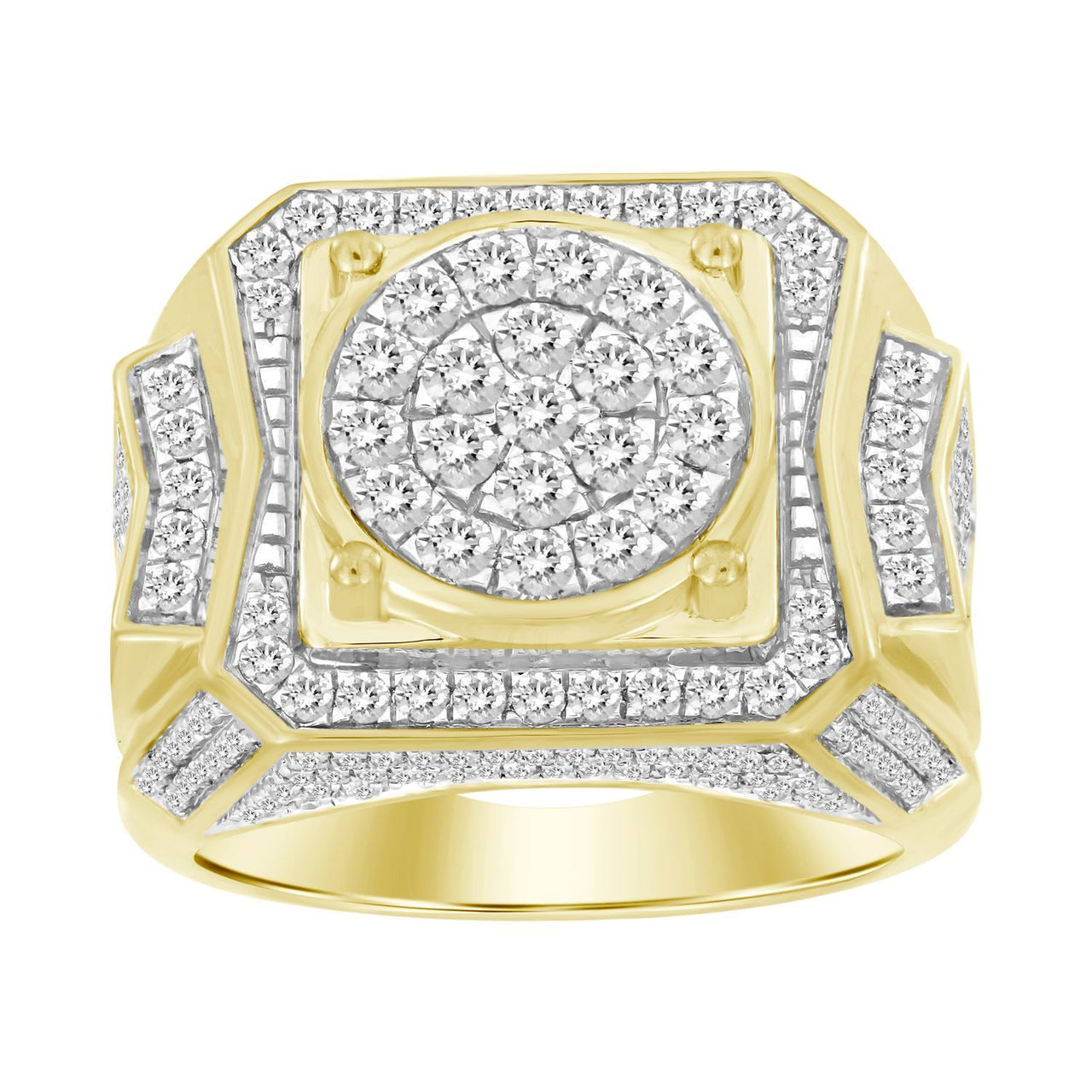 MEN'S RING 2 CT ROUND DIAMOND 10K YELLOW GOLD