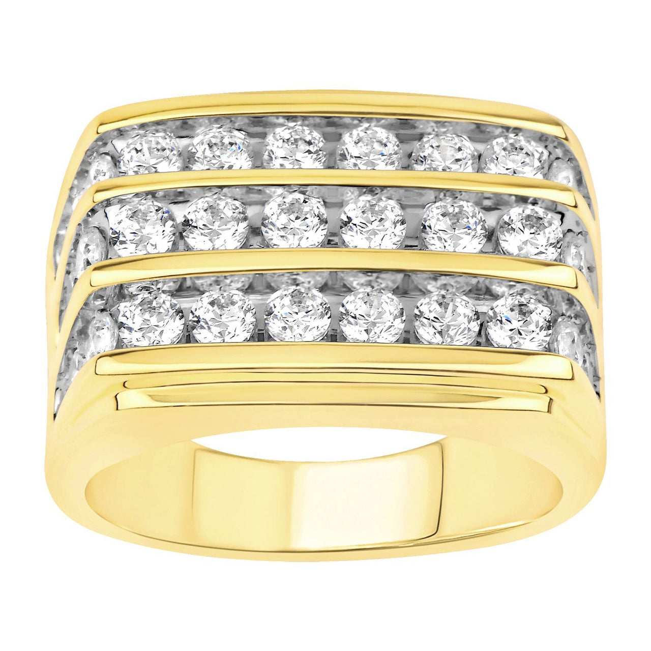 MEN'S RING 3 CT ROUND DIAMOND 10K YELLOW GOLD