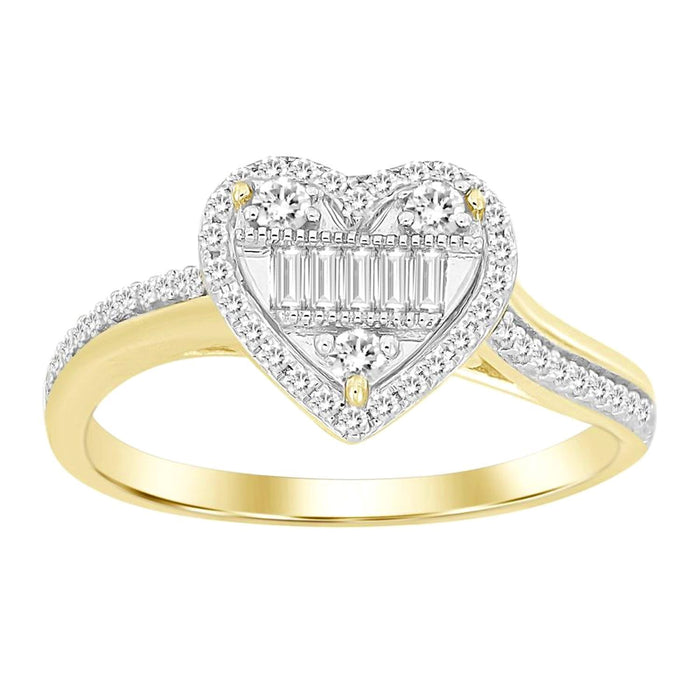 LADIES RING 1/4 CT ROUND/BAGUETTE DIAMOND 10K YELLOW GOLD