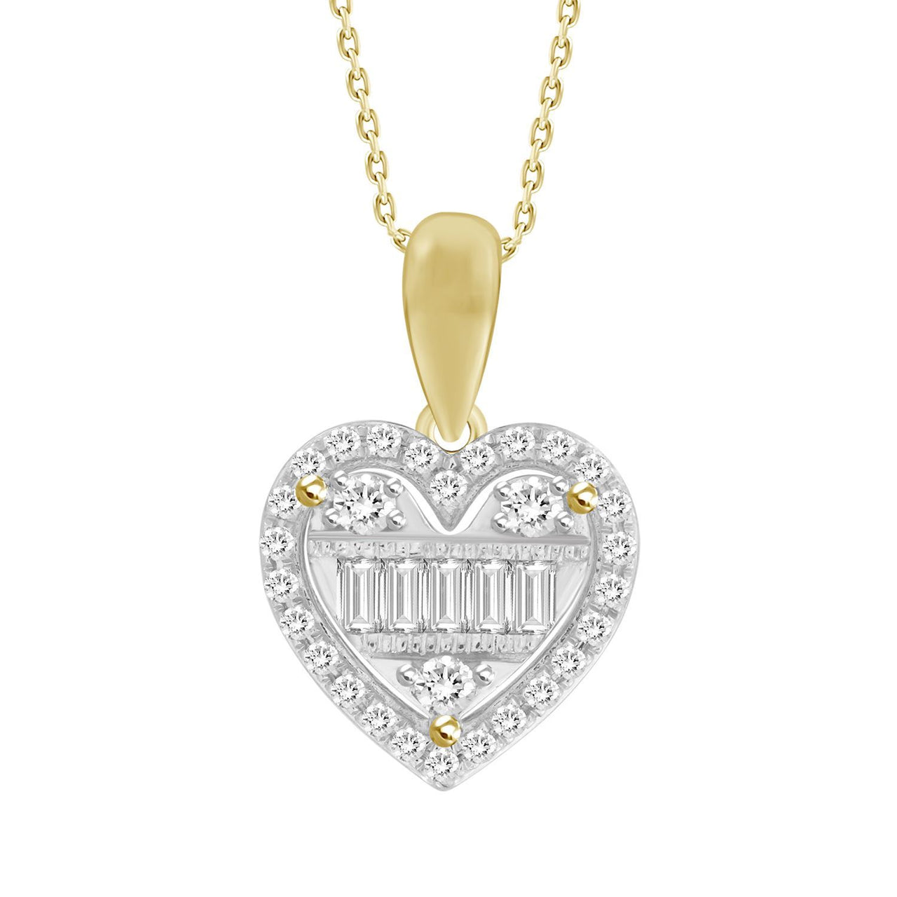 LADIES PENDANT 1/5 CT ROUND/BAGUETTE DIAMOND 10K YELLOW GOLD