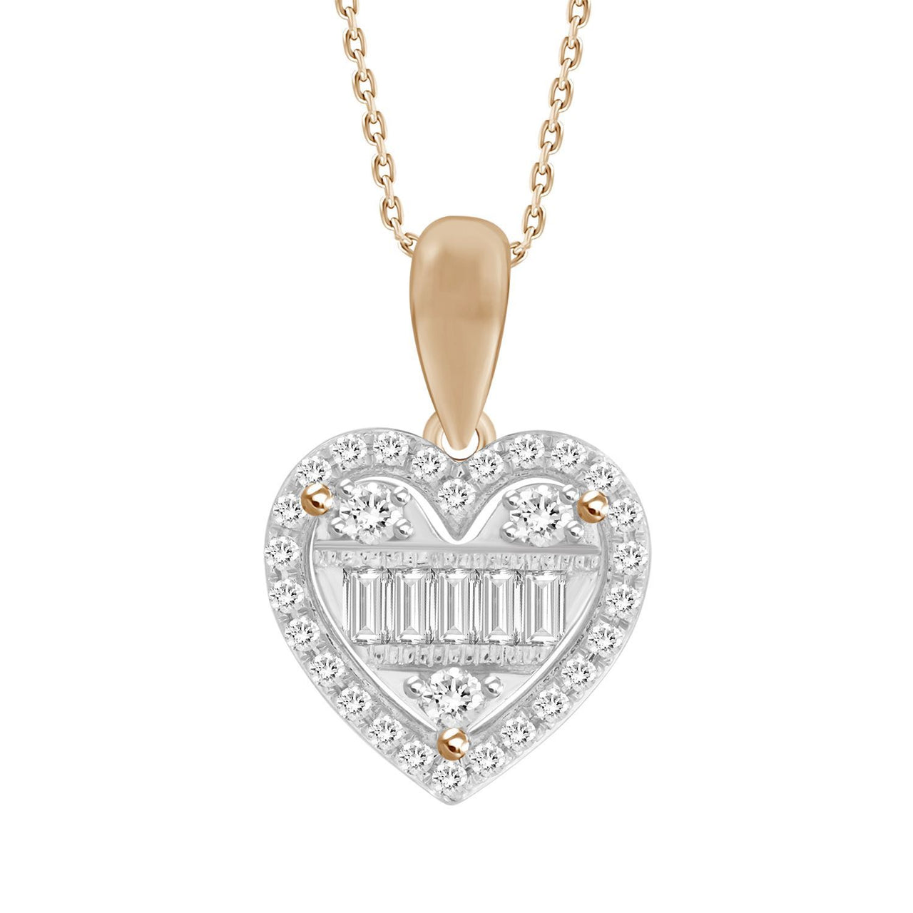LADIES PENDANT 1/5 CT ROUND/BAGUETTE DIAMOND 10K ROSE GOLD