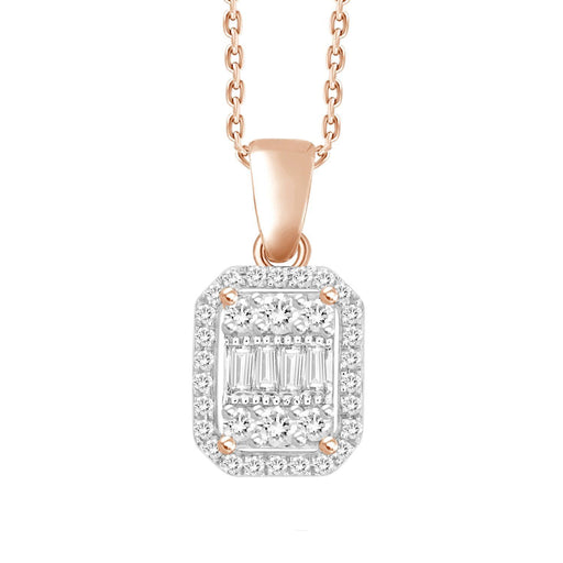 LADIES PENDANT 1/5 CT ROUND/BAGUETTE DIAMOND 10K ROSE GOLD