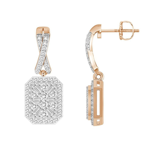 LADIES EARRING 1/3 CT ROUND/BAGUETTE DIAMOND 10K ROSE GOLD