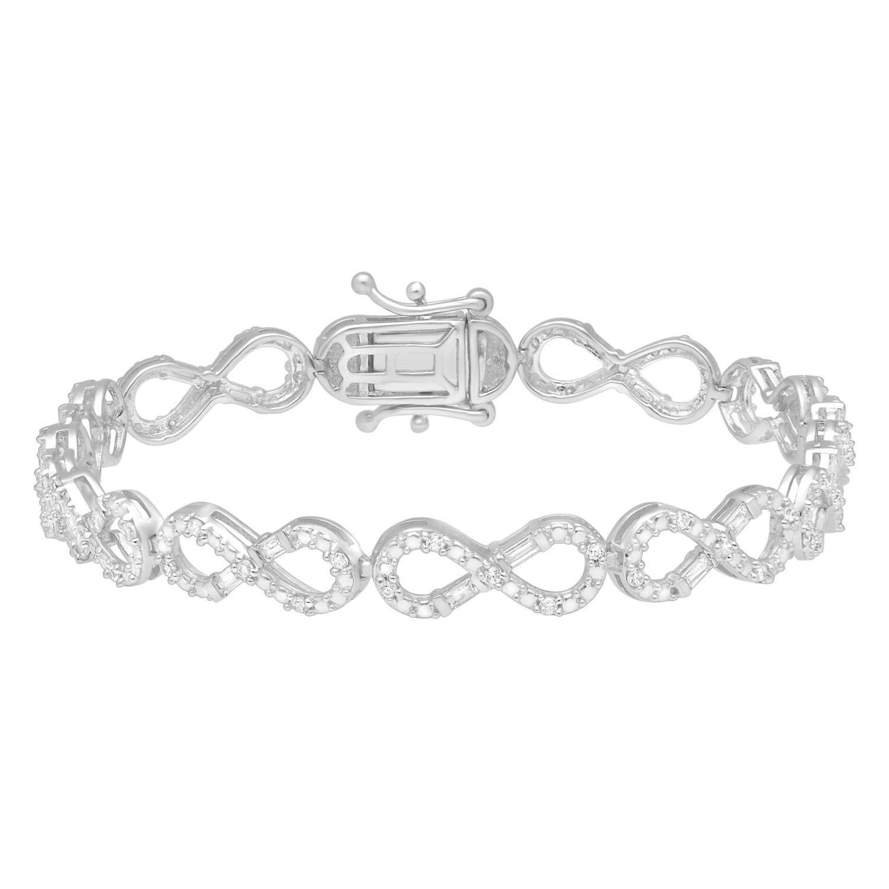 LADIES BRACELET 1 CT ROUND/BAGUETTE DIAMOND 10K WHITE GOLD