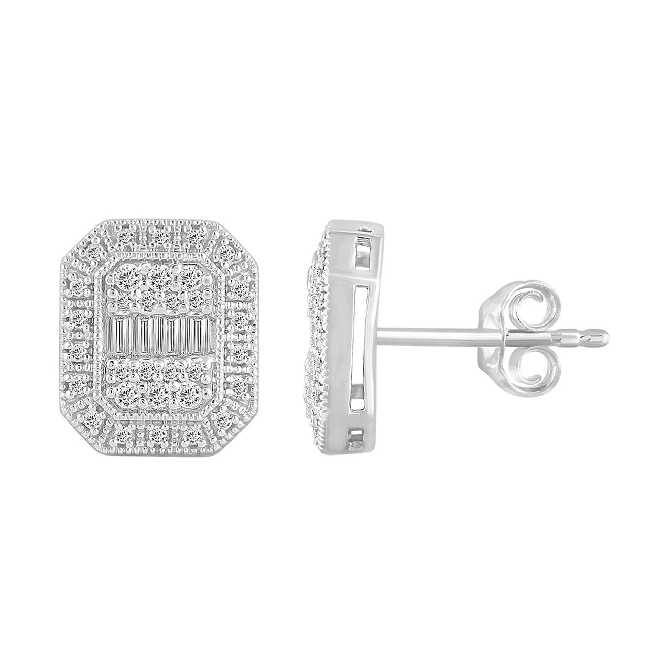 LADIES EARRING 1/2 CT ROUND/BAGUETTE DIAMOND 10K WHITE GOLD