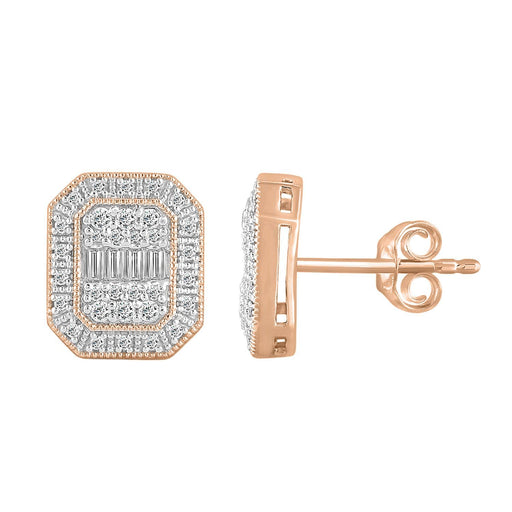 LADIES EARRING 1/2 CT ROUND/BAGUETTE DIAMOND 10K ROSE GOLD