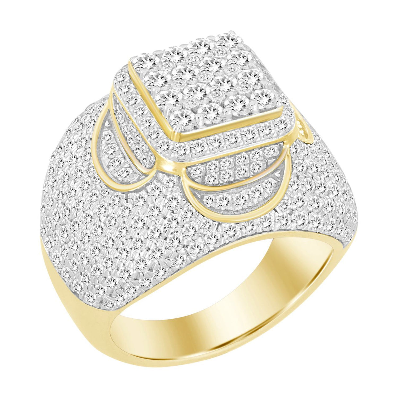 MEN'S RING 4 CT ROUND DIAMOND 10K YELLOW GOLD