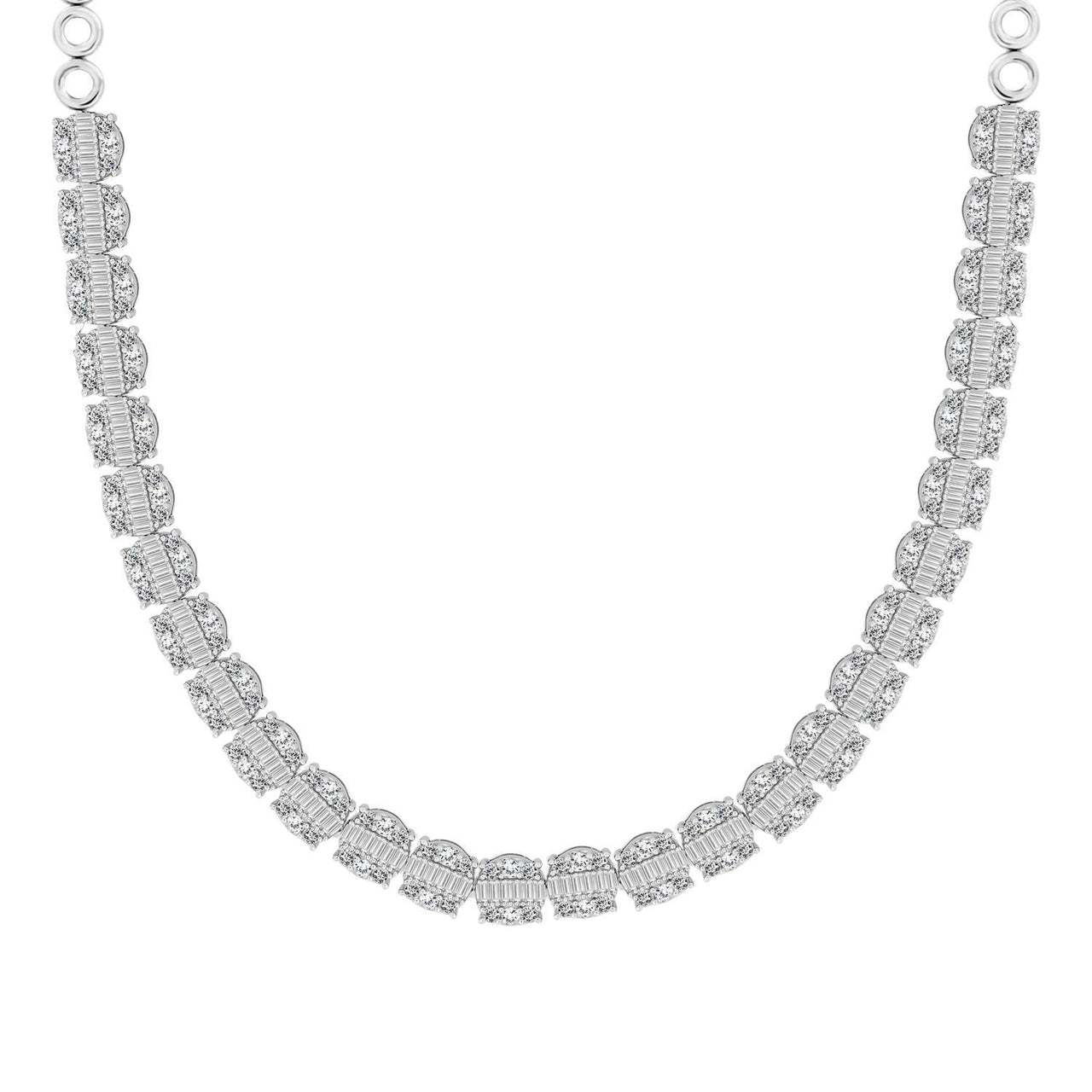 LADIES NECKLACE 4 CT ROUND/BAGUETTE DIAMOND 10K WHITE GOLD