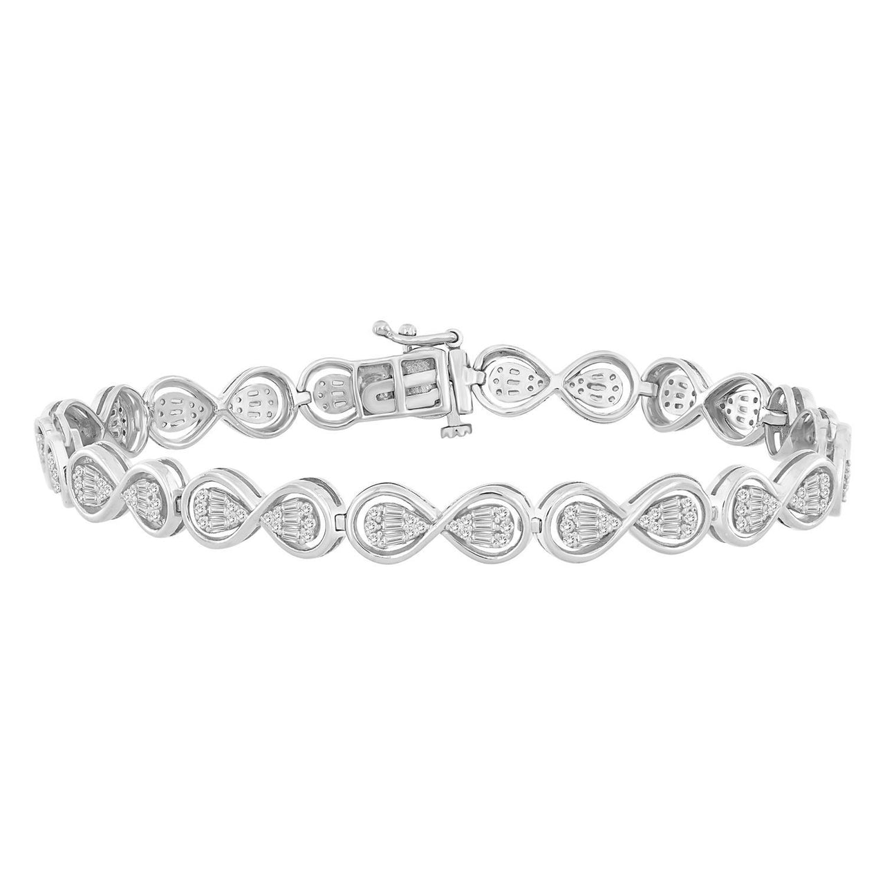 LADIES BRACELET 1 CT ROUND/BAGUETTE DIAMOND 10K WHITE GOLD
