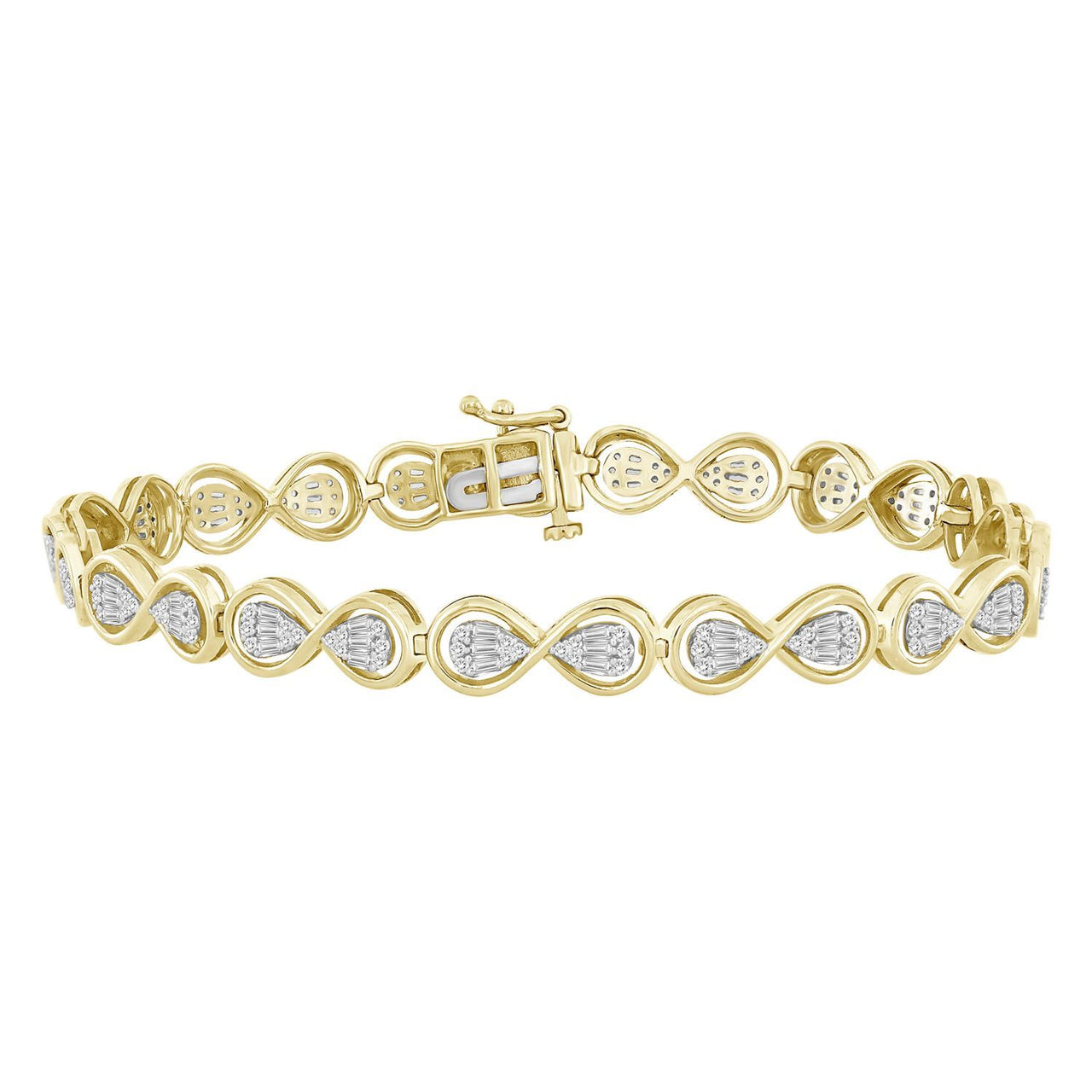 LADIES BRACELET 1 CT ROUND/BAGUETTE DIAMOND 10K YELLOW GOLD