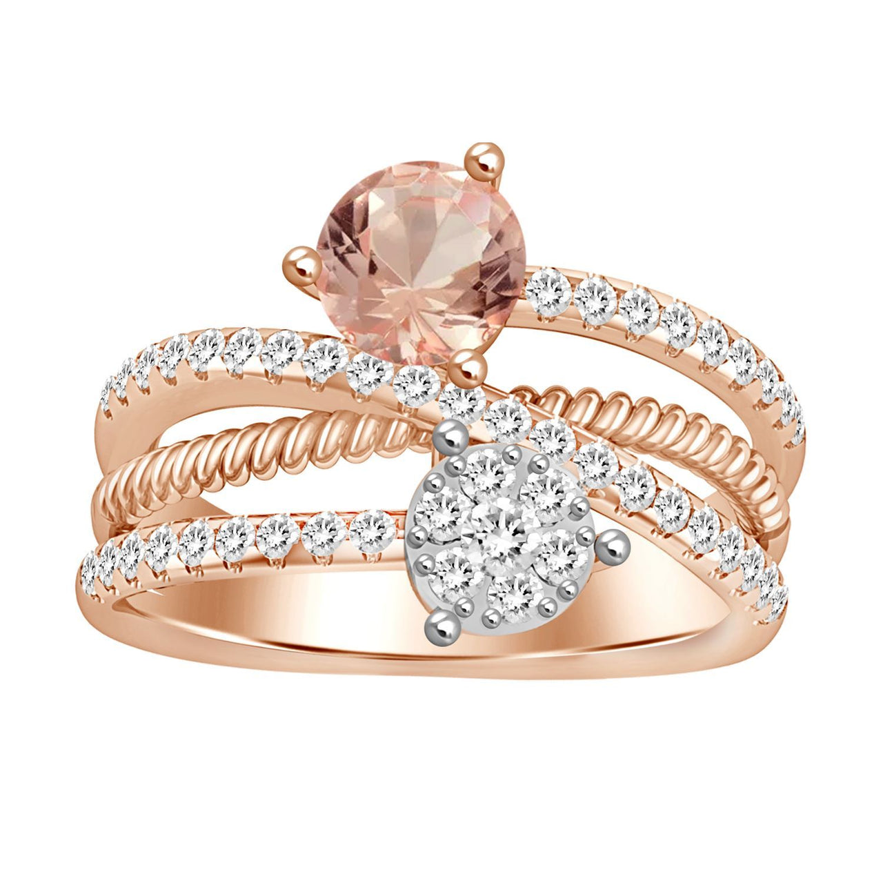 LADIES RING 1/2 CT ROUND/PEACH MORGANITE DIAMOND 10K ROSE GOLD(CENTER-3/4)