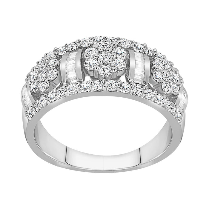 LADIES RING 1 CT ROUND/BAGUETTE DIAMOND 10K WHITE GOLD