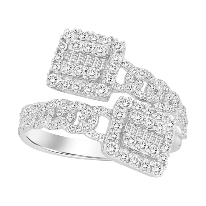 LADIES RING 3/4 CT ROUND/BAGUETTE DIAMOND 10K WHITE GOLD