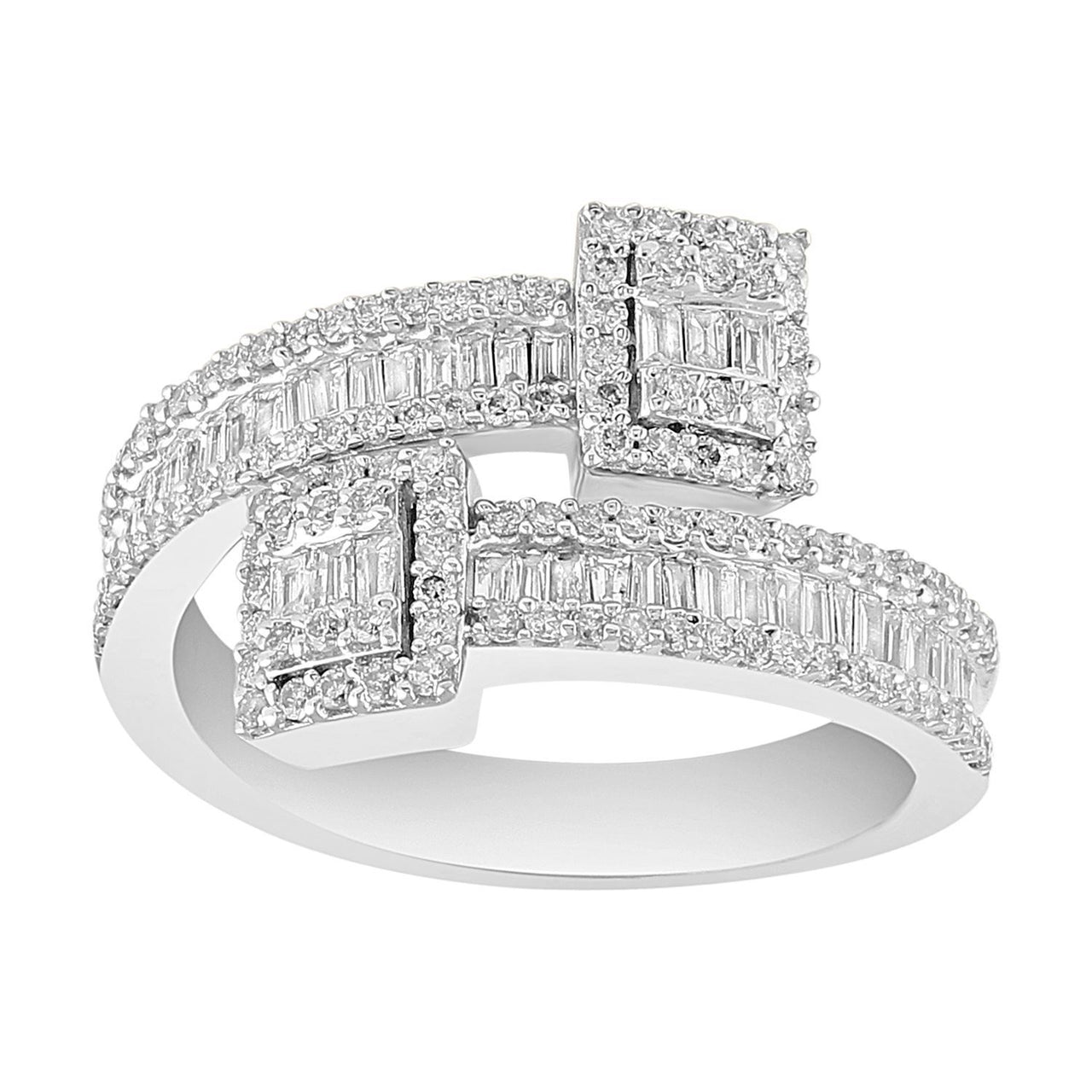 LADIES RING 3/4 CT ROUND/BAGUETTE DIAMOND 10K WHITE GOLD